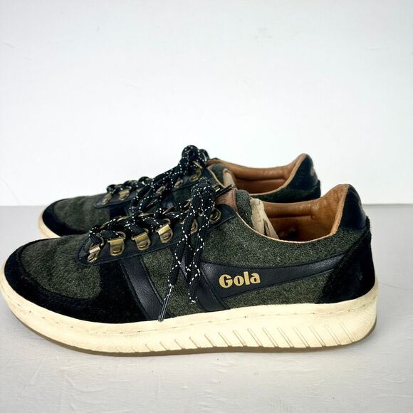 Gola British Millerain Ascent Low Sneakers Mens 8 Tweed Leather Khaki Black - Picture 1 of 8